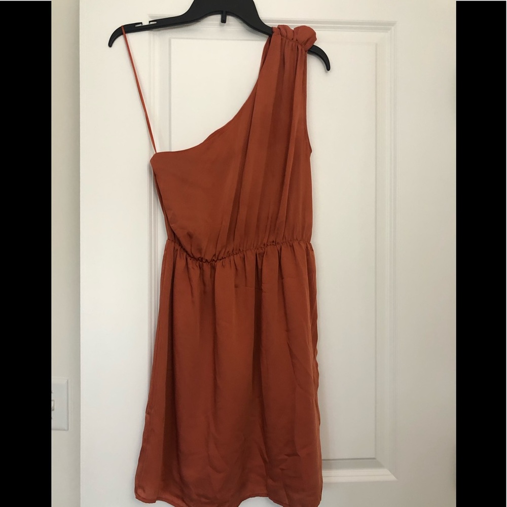 Copper one shoulder dress